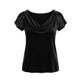 thumbnail image 5 of YFNNUP Velvet Shirts for Womens Cowl Neck Cap Sleeves Sequined Patchwork Summer Tops Sparkly Party Fashion Blouse T-Shirt, 5 of 6