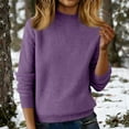 thumbnail image 2 of Fall Winter Sweaters for Women Long Sleeve Tops Jumper Knitted Pullover Lightweight Merino Wool Sweater Purple M, 2 of 5