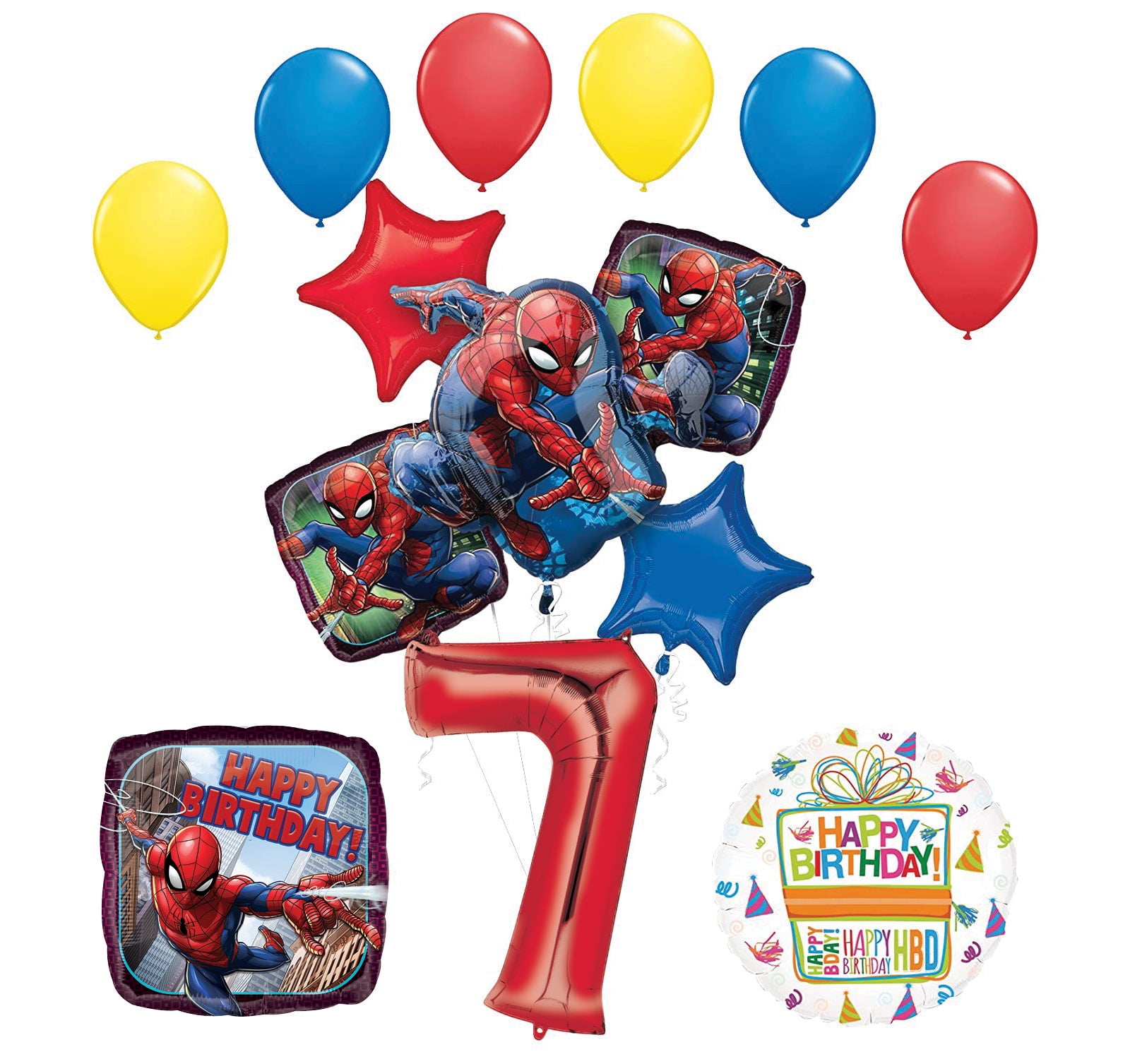 2nd BIRTHDAY AVENGERS SPIDERMAN FOIL NUMBER & BALLOON BOUQUET PARTY DECORATION 
