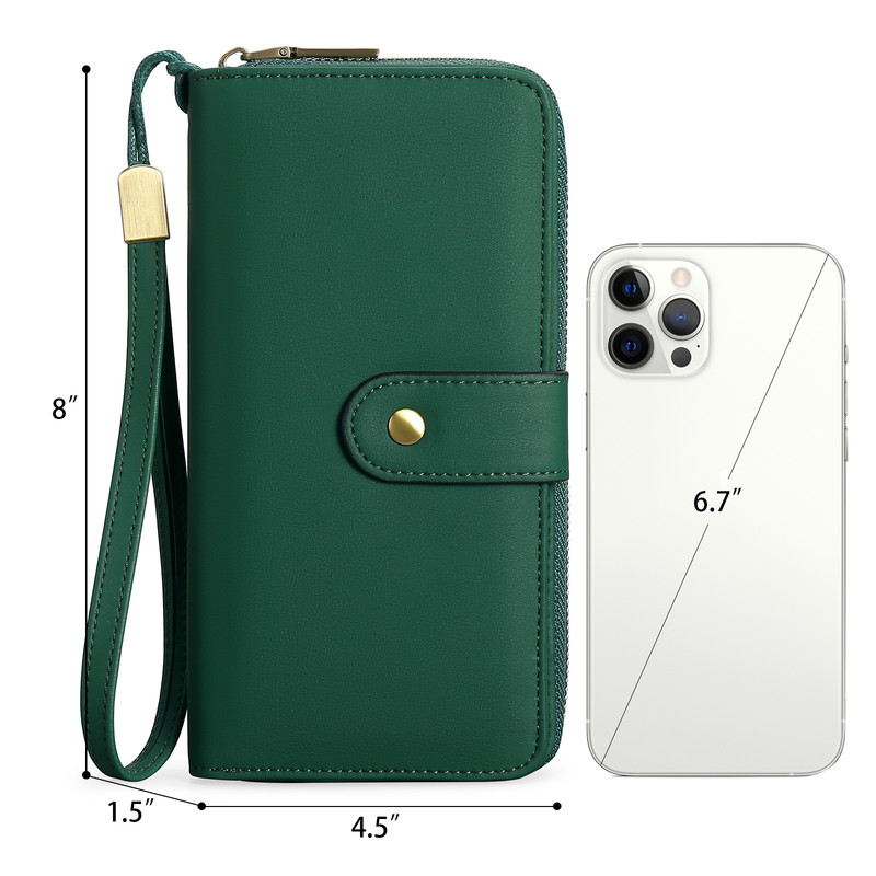 GAEKEAO Wallet for Women Clutch RFID Blocking Leather Wristlet Purse Large Capacity Credit Card Holder with Grip Hand Strap