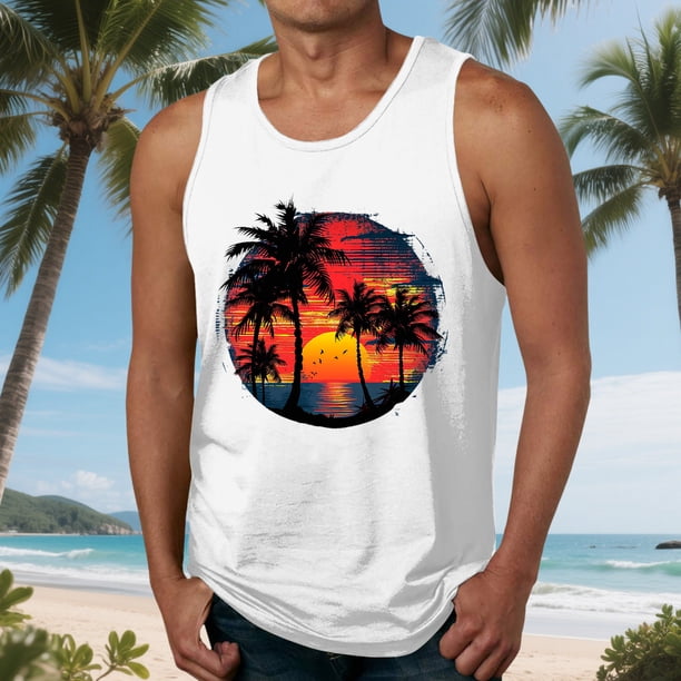 Camiseta sin mangas de cuello redondo para hombre, blusa informal de verano sin mangas con estampado de cuello redondo para hombre