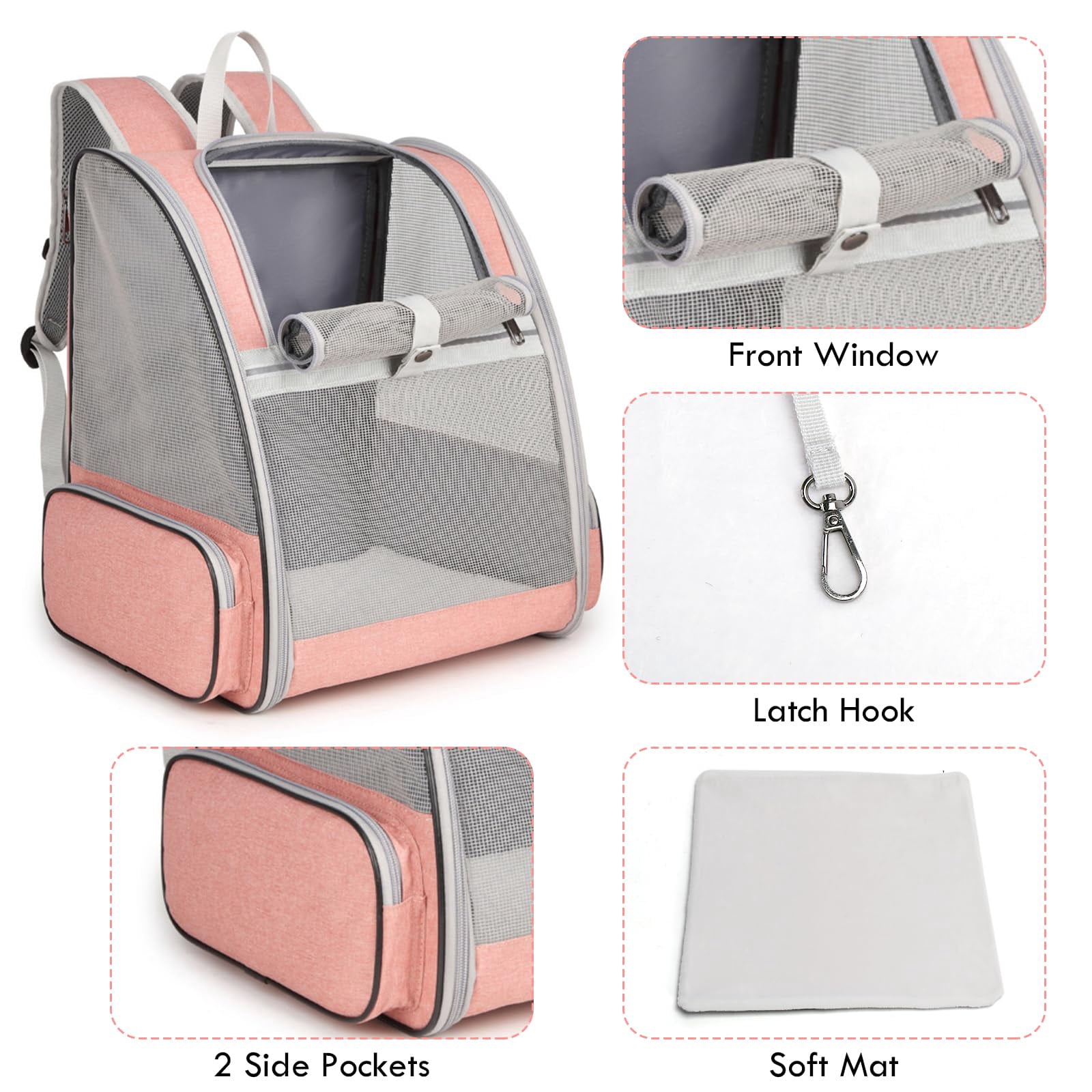 Cat Backpack Carrier, Large Pet Backpack with Kitten Wand Feather Toy for Medium Small Dog Cat Puppy Kitty Bunny up to 15lbs, Ventilated Mesh Dog Travel Carrier for Hiking Walking Outdoor Use