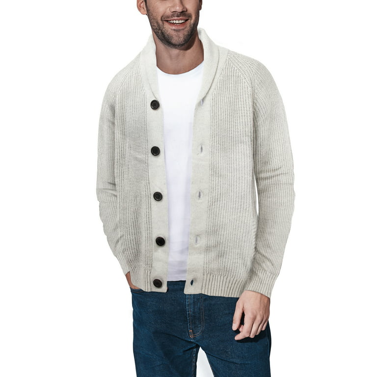 Men's Shawl Collar Cardigan Long Sleeve Classic Fit Casual Fashion Sweater  Beige