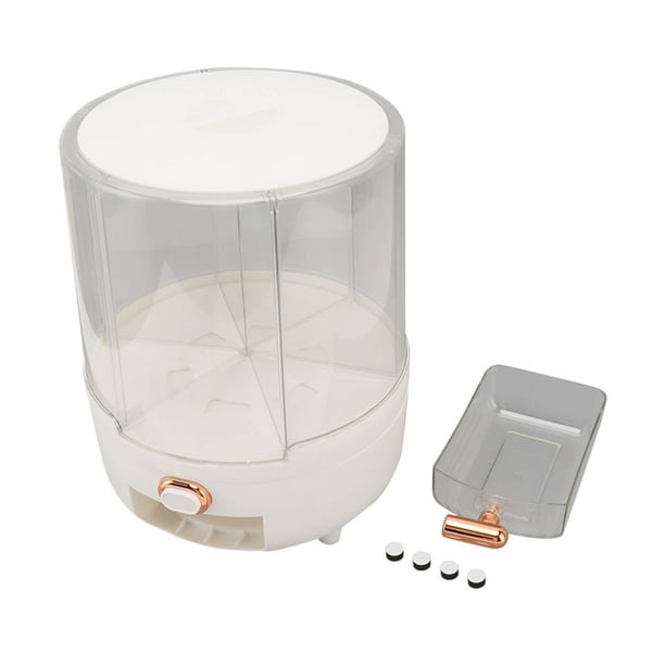 Dispensador de granos giratorio de 360 grados, de plástico, con 6 compartimentos, para arroz y frijoles, color blanco, 6,5 kg/14,3 lb