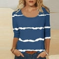 thumbnail image 2 of fatyb 3/4 Length Sleeve Tops for Women Striped Crew Neck Casual Tshirts Print Womens Loose Blouses Tee, 2 of 9