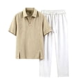thumbnail image 4 of Elvqul Men's Short Sleeve Shirt and Pants Set with Button Detail for Casual Wear, 4 of 5