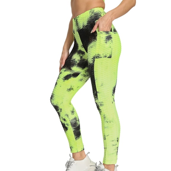 Tittly Womens Sweatpants Yoga Pants Hip Breathable Women's Lifting Yoga Pocket Tie-dye Pants Bubble Yoga Pants Leggings for Women Womens Workout Bottoms Black L