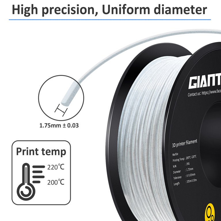 GIANTARM Marble PLA 3D Printer Filament 1.75mm Toughness Enhanced, Dimensional  Accuracy +/-0.03mm, 1kg (2.2lbs) , 1080 Feet （330m）per Roll, Vacuum  Packaging, Fit for Most 3D FDM Printer 