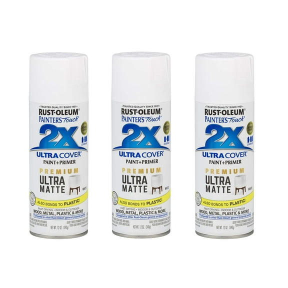Rust-Oleum 331181-3PK Painter's Touch 2X Ultra Cover Spray Paint, 12 oz, Ultra Matte White, 3 Pack