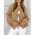thumbnail image 4 of Suéter PRETTYGARDEN con Lazo Frontal, Tejido Grueso, Color Caqui, Talla L, 4 of 8