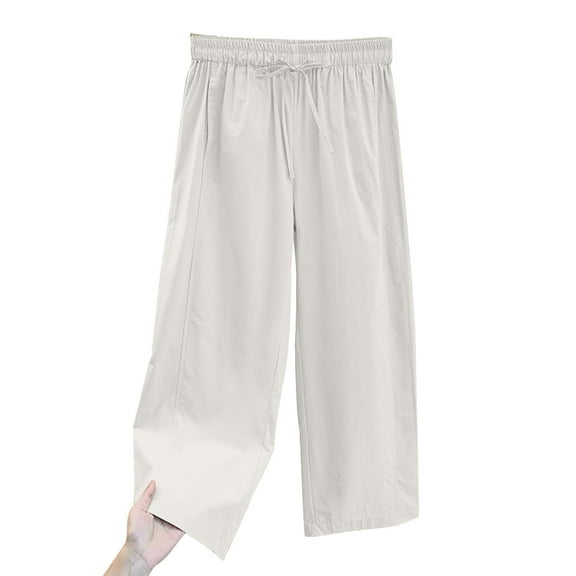 Maplenight Wide Leg Pants for Women Drawstring Loose Cotton Casual Trousers Lounge Pants with Pockets