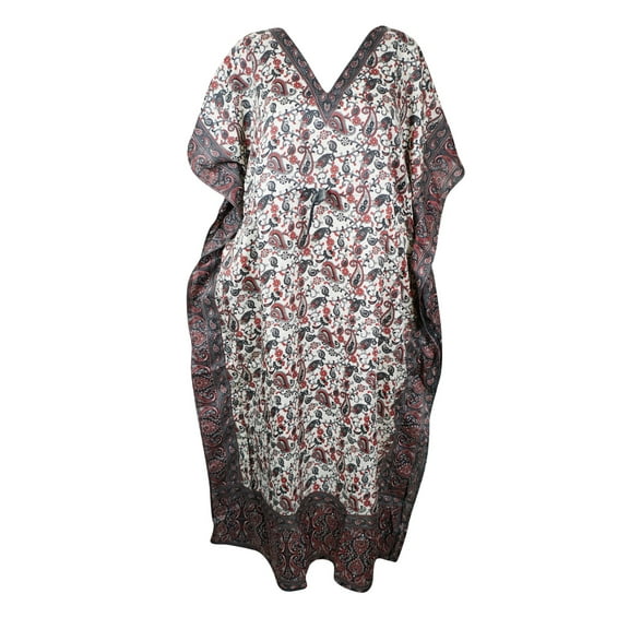 Boho Ethnic Kaftan Dress Black Red Printed Kimono Travel Casual Maxi Dress 2XL