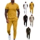 thumbnail image 4 of Traje de ocio para hombre, cuello vuelto, cintura con cremallera, Color puro, manga corta, pantalones largos, chándal, amarillo, 3XL, 4 of 6