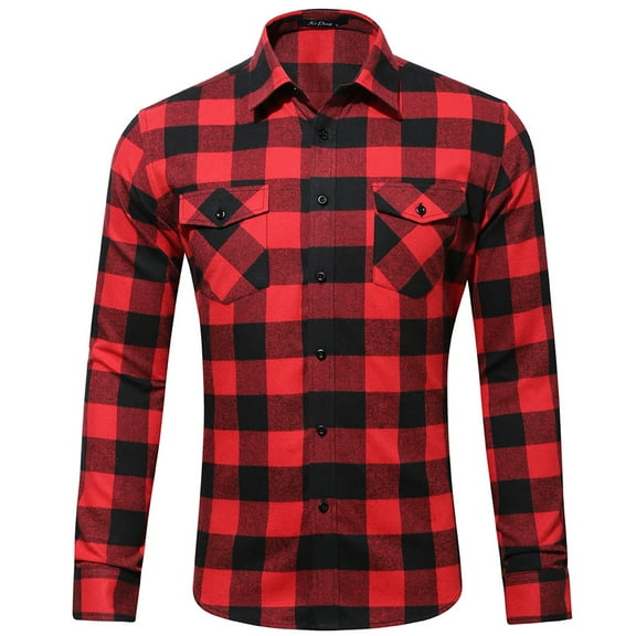 Wehilion Mens Long Sleeve Flannel Shirt  Classic Plaid Shirts with 2 Pockets 100% Cotton