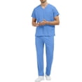 thumbnail image 2 of Men's Nursing Scrubs Set 2 Piece V-Neck Short Sleeve Top and Pants with Multi Pockets for Doctor Hospital Work Uniform Sky Blue M, 2 of 5