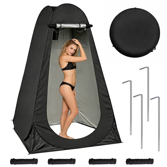 Camping Shower Tent, 3.9 x 3.9 x 6.2ft, Outdoor Pop Up Changing Tent, Portable Bathroom Toilet Tent Privacy Tent with Portable Bag for Camping, Beach, Hiking, Travelling
