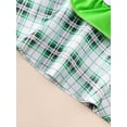 thumbnail image 5 of Newborn Baby Girl Fly Sleeved Long Sleeved Round Neck Romper + Green Plaid Back Strap Skirt + Headband Set 3PCs Infant Outfits, 5 of 5