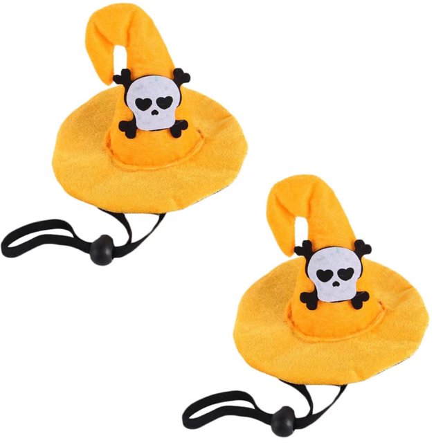Disfraces de Halloween, Sombrero de Bruja Amarillo para Mascotas con diseño de araña para Gatos y Perros pequeños Accesorios para Sombreros 2 Piezas(Estilo de Calavera) ER