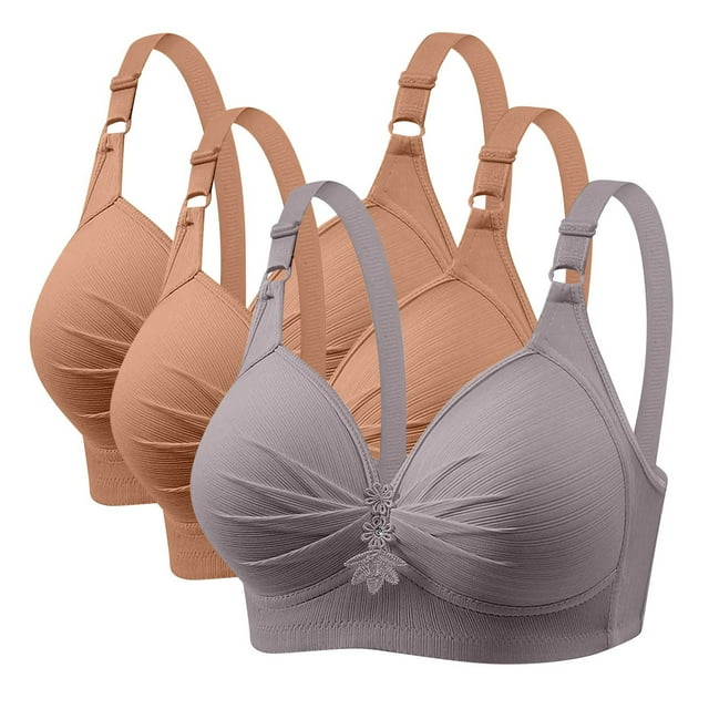 FAIWAD Womens 3 Pack Bras Comfy Solid Color Plus Size Sleep Brassiere Wireless Breathable Everyday Bra