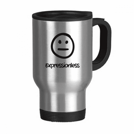 

White Expressionless Cute Chat Face Travel Mug Flip Lid Stainless Steel Cup Car Tumbler Thermos