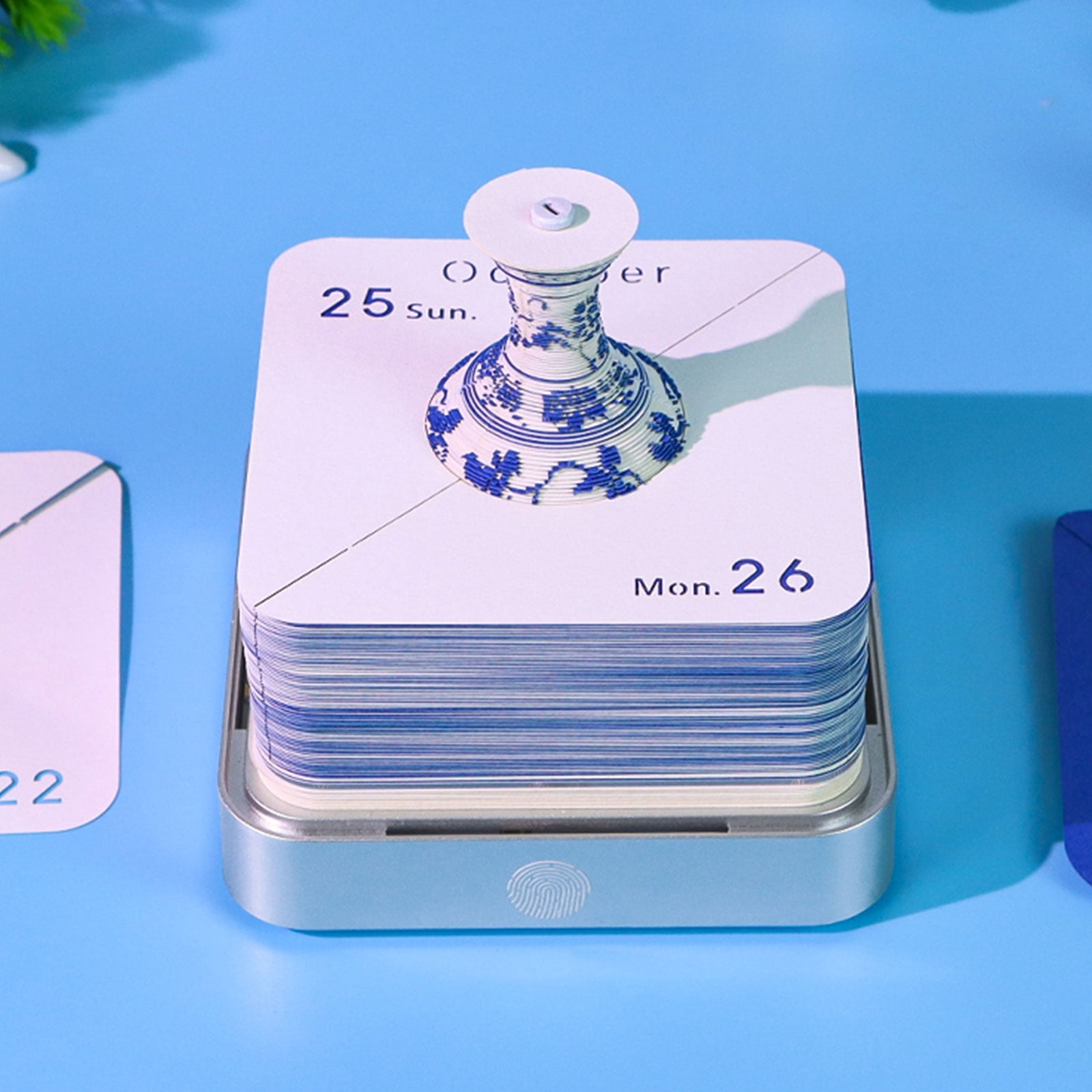2026 3D Paper Sculpture Calendar Featuring traditional Blue And White Design Crafted For Study Area Table Display