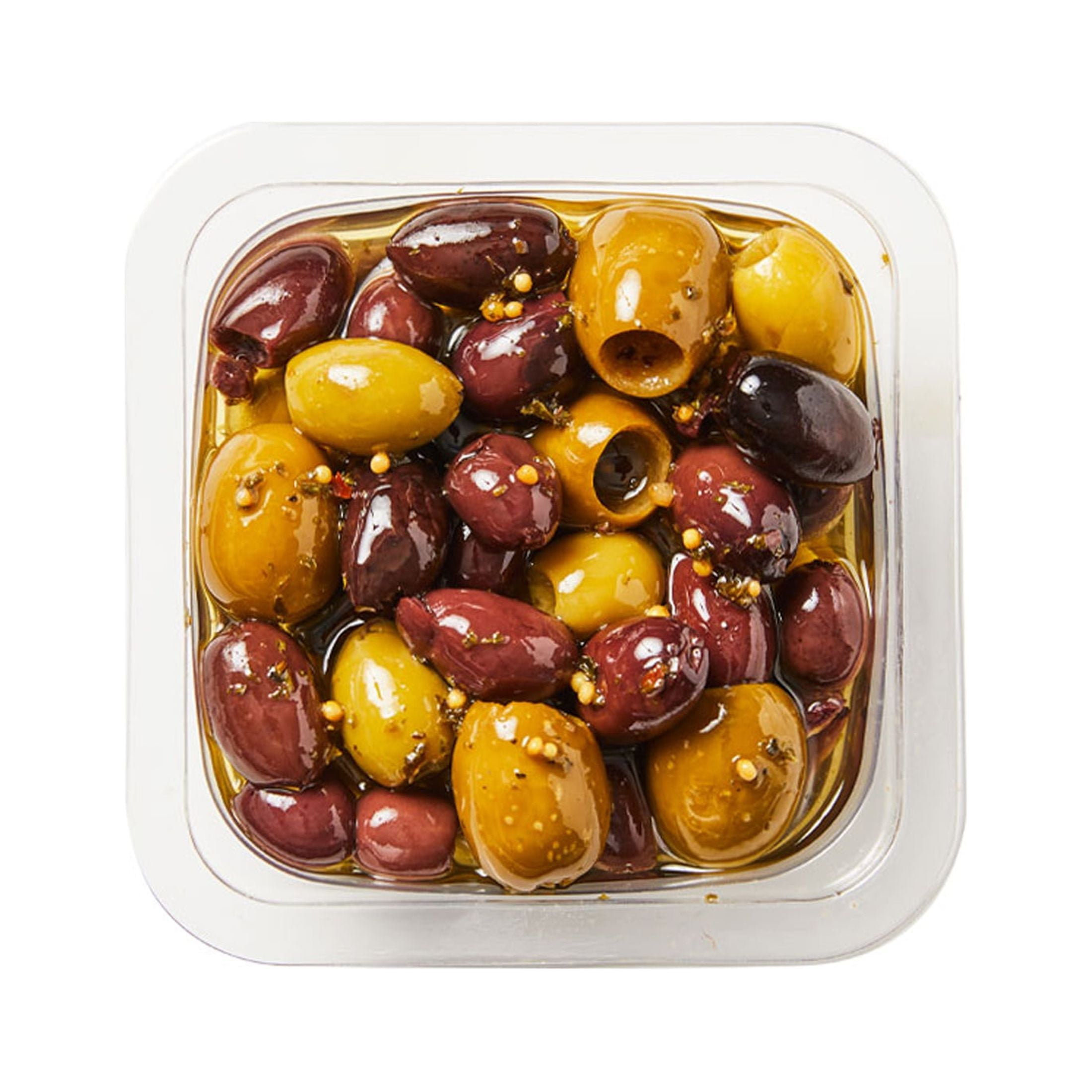 DeLallo Marinated Pitted Olives Jubilee, with Kalamata, Nicoise, Picholine, & Green Olives, 7 oz Container