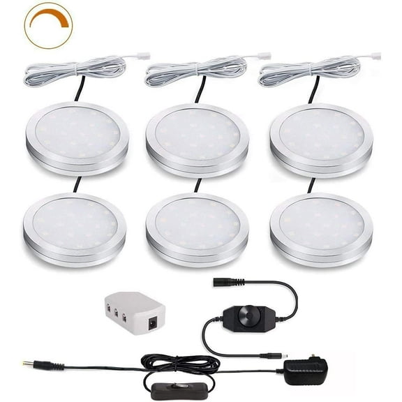 LED Puck Lights, Set of 6, White Dimmable Under Cabinet Lighting, Led Under Counter Lighting for Kitchen Closet, Bookcase, Shelf, All Accessories Included (6Pack, White)