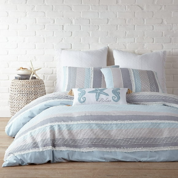 Levtex Home - Santander Comforter Set - King Comforter + Two King Pillow Cases - Grey, Chambray, Blue, White - Jacquard - Comforter (106 x 94in.) and Pillow Case (36 x 20in.) - Cotton