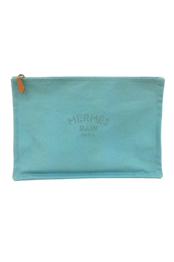 Pre-Owned HERMES Hermes Yachting GM Flat Pouch Multi Canvas Blue Horizon Bleu Men's... (Good)