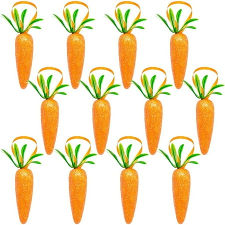 12Pcs Easter Carrot Tree Decorations Foam Glitter Artificial Carrots for Easter Hanging Decoration