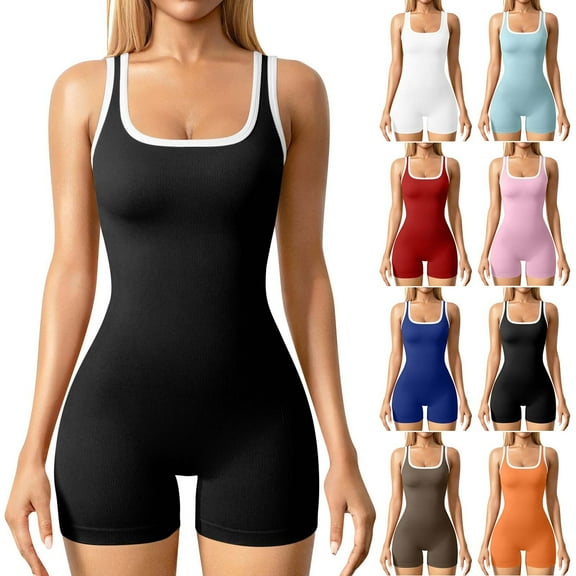 QATAINLAV Ropa de Verano Para Mujer! Womens Bodysuits Sleeveless Boat Neck Yoga Tight Rompers Tunic Slim Comfy Soft Stretchy Dance Short Jumpsuits White S