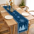 thumbnail image 3 of Blue Christmas Trees Table Runner 70 Inches Long Farmhouse Dress Scarves, Navy Winter Snowflakes Retro Plaid Dining Tablerunner for Coffee Table/Kitchen Island/Party Décor, 13" x 70", 3 of 8