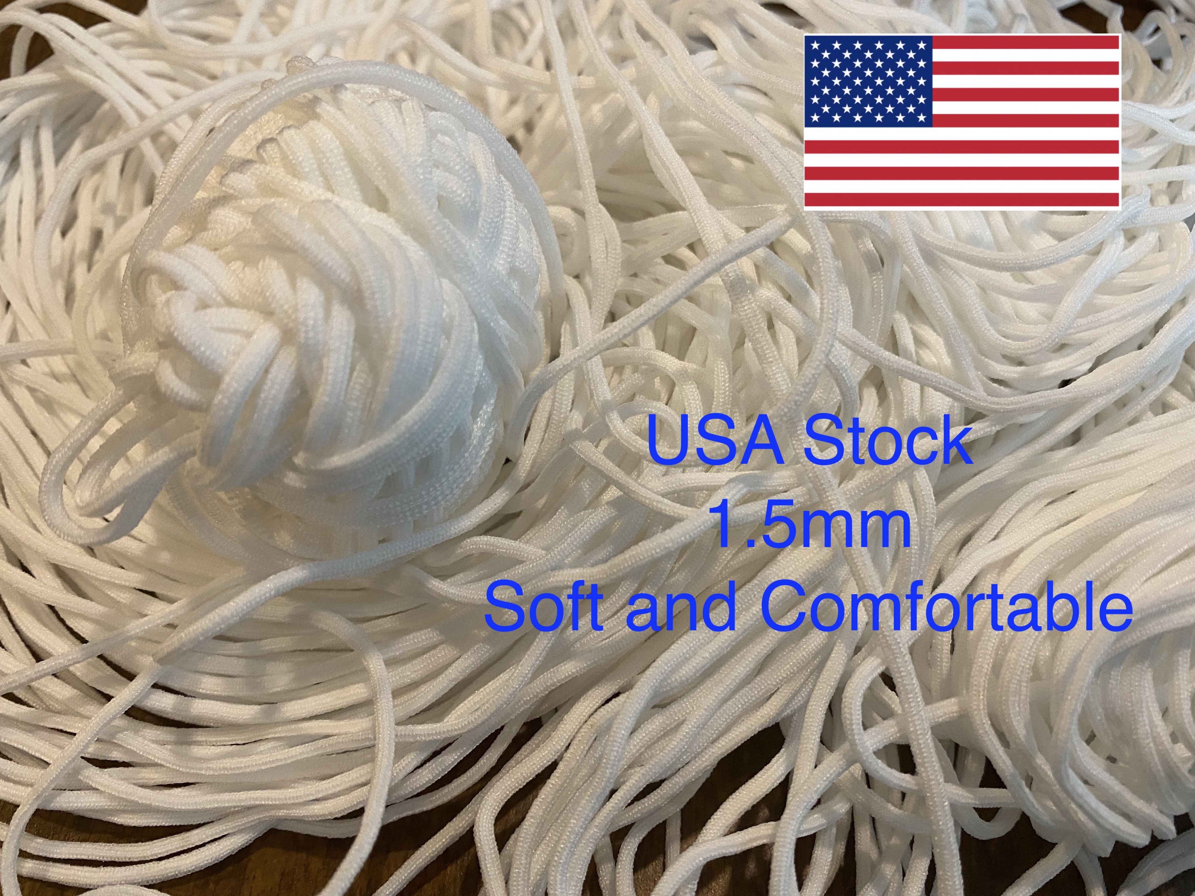 Thin Soft Elastic Cord for Masks Round ship from the USA 1/8 inch 2mm