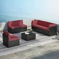 thumbnail image 4 of Kinsuite 7Pcs Patio Conversation Set - Wicker Backyard Furniture Outdoor Furniture with Cushions, All-Weather Couch Set with Coffee Table for Garden, Lawn, Deck, Red, 4 of 12