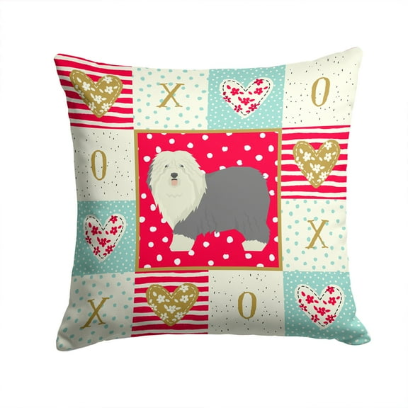 Old English Sheepdog Love Fabric Decorative Pillow