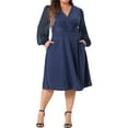 thumbnail image 2 of Agnes Orinda Women's Plus Size Dress Long Sleeve Swiss Dots V Neck Wrap Formal Dresses 1X Navy Blue, 2 of 6