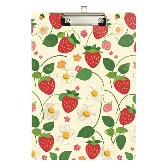 ALAZA Plastic Clipboard A4 Letter Size Decorative Clipboards for Students Women Men 9" x 12.5" Strawberry and Daisy Flower
