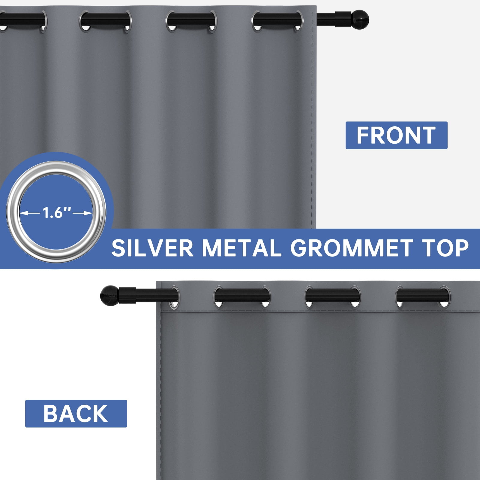 XUEYU 100% Blackout Curtains for Bedroom, Light Blocking Thermal Insulated Curtains with Noise Reduction, 52x96 Inch Room Darkening Window Drapes, Set of 2 Panels, Gray