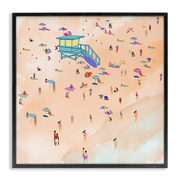 Stupell Industries Coastal Scatted Summer Beachgoers Black Framed Giclee Art, 12 x 12, by Ashley Singleton