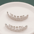 thumbnail image 4 of Copper Zirconia Wave Edge Grillz for Men & Women, Silver Tone Iced Micro Pave Design with Dense Zirconia Stones, Hip Hop Party Dental Jewelry, 4 of 6
