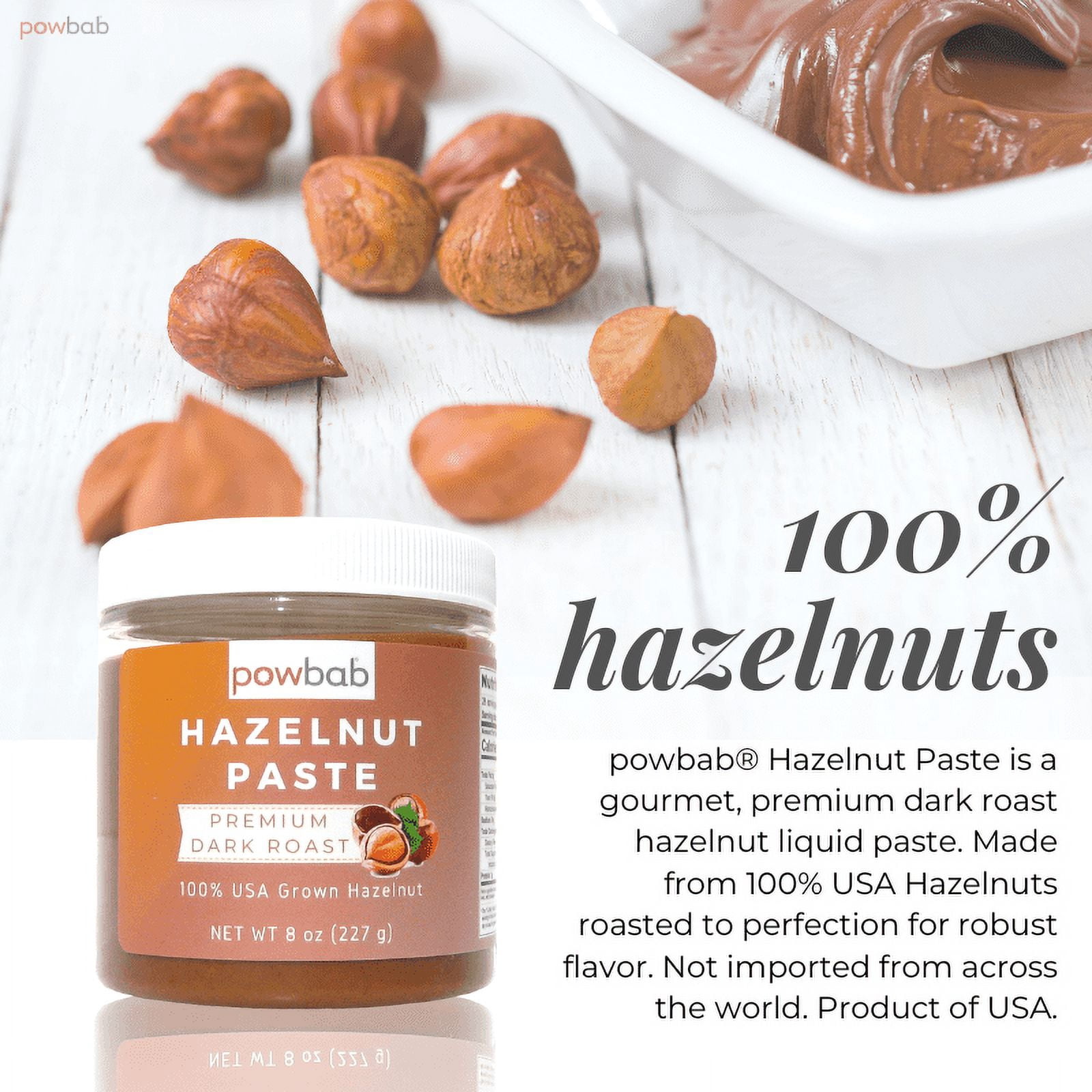 powbab Hazelnut Paste - 100% USA Hazelnut Spread, Sugar Free (8 oz)