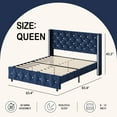 thumbnail image 6 of 4 EVER WINNER Queen Bed Frame, Velvet Upholstered Platform Bed Frame with Diamond Tufted Headboard and Wingback, Blue, 6 of 7