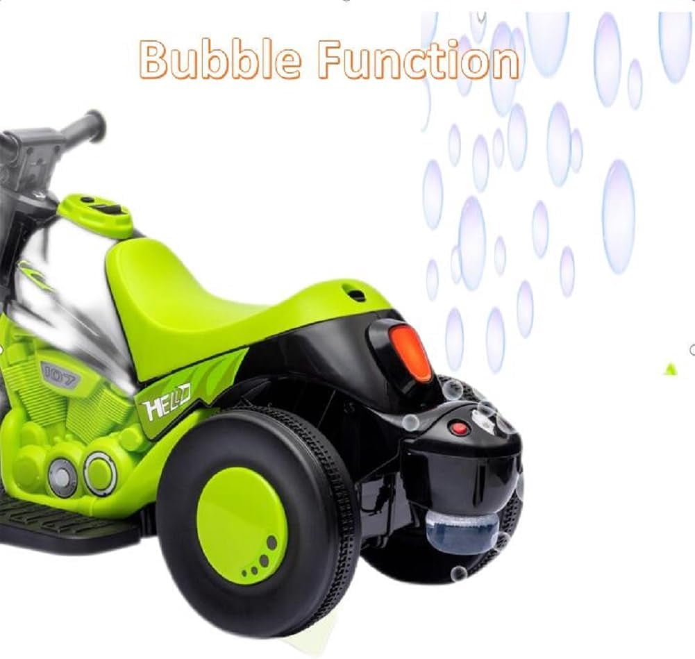 NEILA 6V 15W Kids Motorcycle with Bubble Function Battery Powered Ride on Motorbike Toy With LED Headlights, Music, 3 Wheels Kids Ride On Bubble Motorbike,for Kids Ages 3+ Boys Girls Green