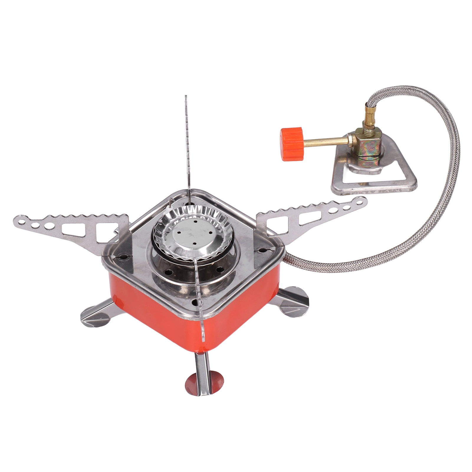 Rupoun Foldable Camping Stove Portable Stainless Steel Aluminum Alloy Backpacking Gas Stove Small Square Burner for Hiking Picnic Outdoor Cooking Equipment Silver Orange 4.72 inches / 12 cm