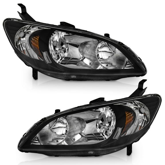 WEELMOTO for 2004-2005 Honda Civic 2/4Door Headlights Assembly Replacement Pair Headlamp Replacement Black Housing Amber Reflector Left Right Side
