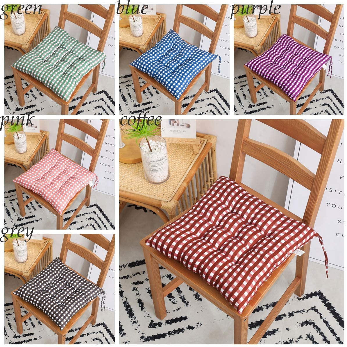 Multicolored Gingham Cushion Indoor Floor Cushion Office Chair Pads Outdoor Seat Pad Plaid Pattern Seat Cushions Sofa Pillow Grey