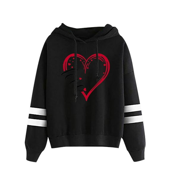 Aofany Valentine's Day Shirts for Womens Long Sleeve Hoodie Sweatshirt Letters Heart Printed Hooded Pullover Tops Blouse