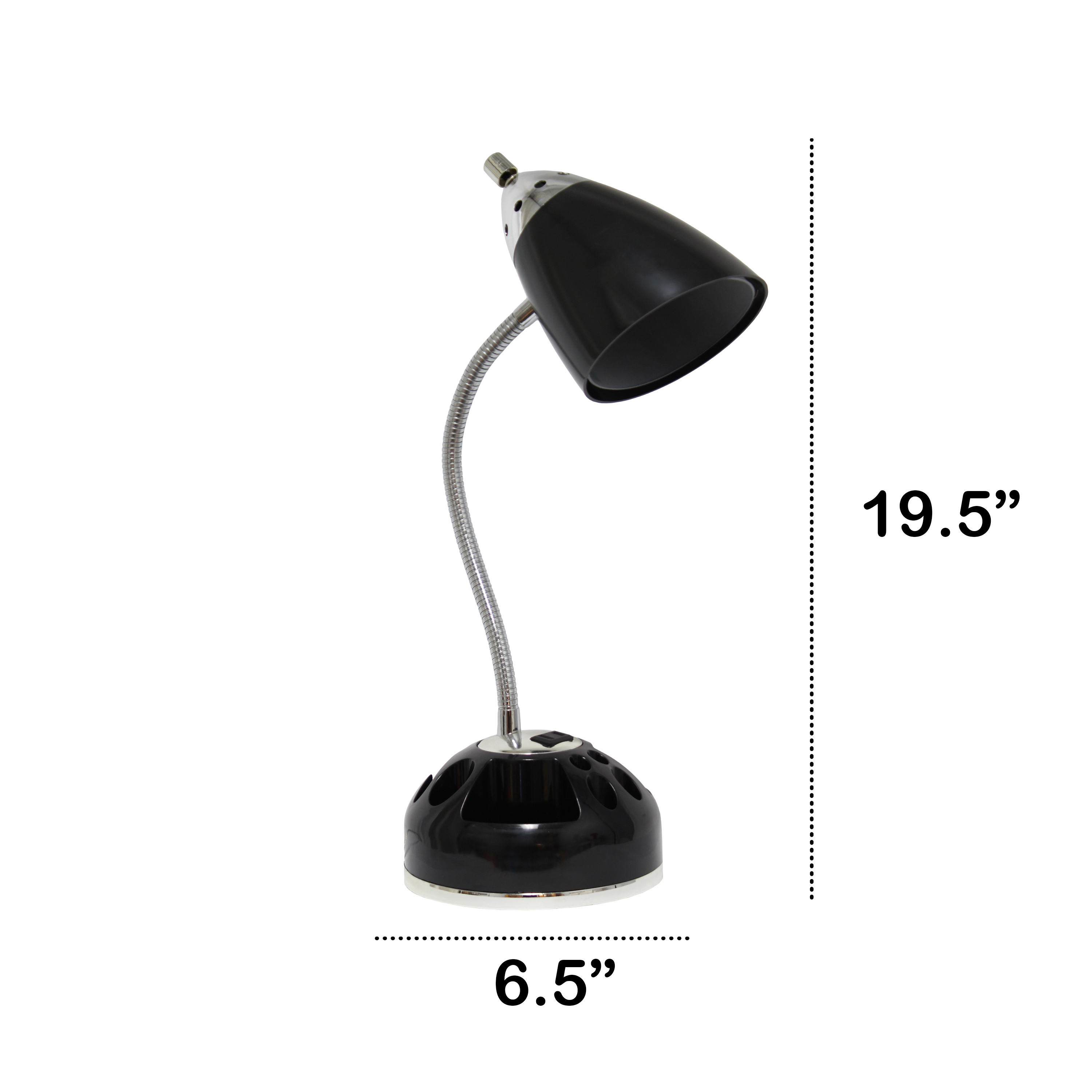 Creekwood Home 19.5" Basic Swivel Desk Lamp with Charging Outlet and Storage, Black