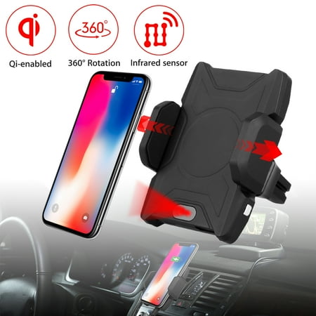 Plus Phone Cradle - Fast Wireless Car Charger Mount, Automatic Locking, Universal Air Vent GPS Cell Phone Holder Stand Cradle for iPhone X/8 Plus, Samsung Galaxy S7/S8/S9 Plus, Note8 , and More