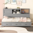 thumbnail image 2 of MODERNLUXE Twin Size Daybed,Solid Wood Bed Frame with 3 Storage Drawers, Upper Soft Board and Charging Station,Sofa Bed Frame for Boys/Girls/Teens Bedroom,No Box Spring Needed,Gray, 2 of 7